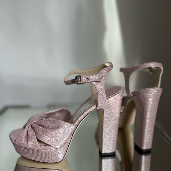 New JIMMY CHOO Heloise Shimmer Ankle-Strap Platform Sandals - Balletpink $1,095 - Picture 7 of 8